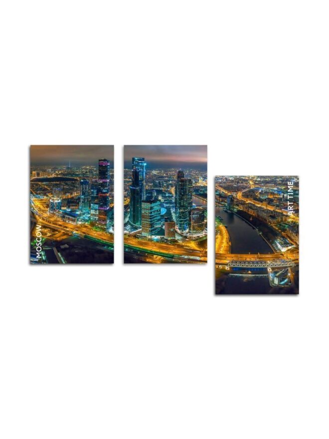 Картина на стекле трёхмодульная Ночная Москва Декор для дома, подарок