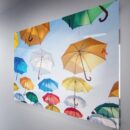Модульная стеклянная интерьерная картина /Фотокартина на стекле /Цветные зонты, 28x40 см. Декор для дома, подарок